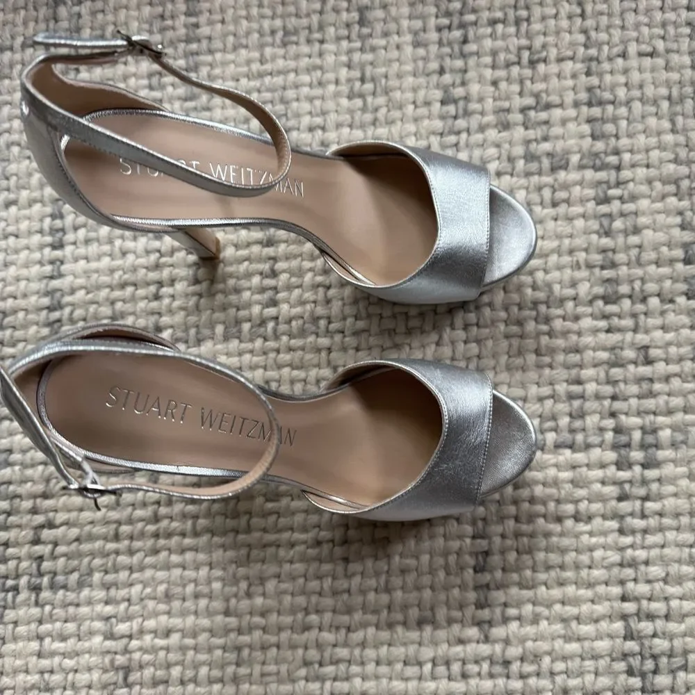 NEW Stuart Weitzman Disco Platform Sandal Silver 9.5